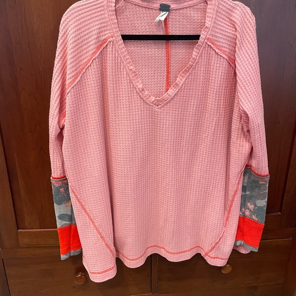 Free People We the Free Waffle Knit Thermal Top Women's XS Oversized Stretch - Picture 2 of 5